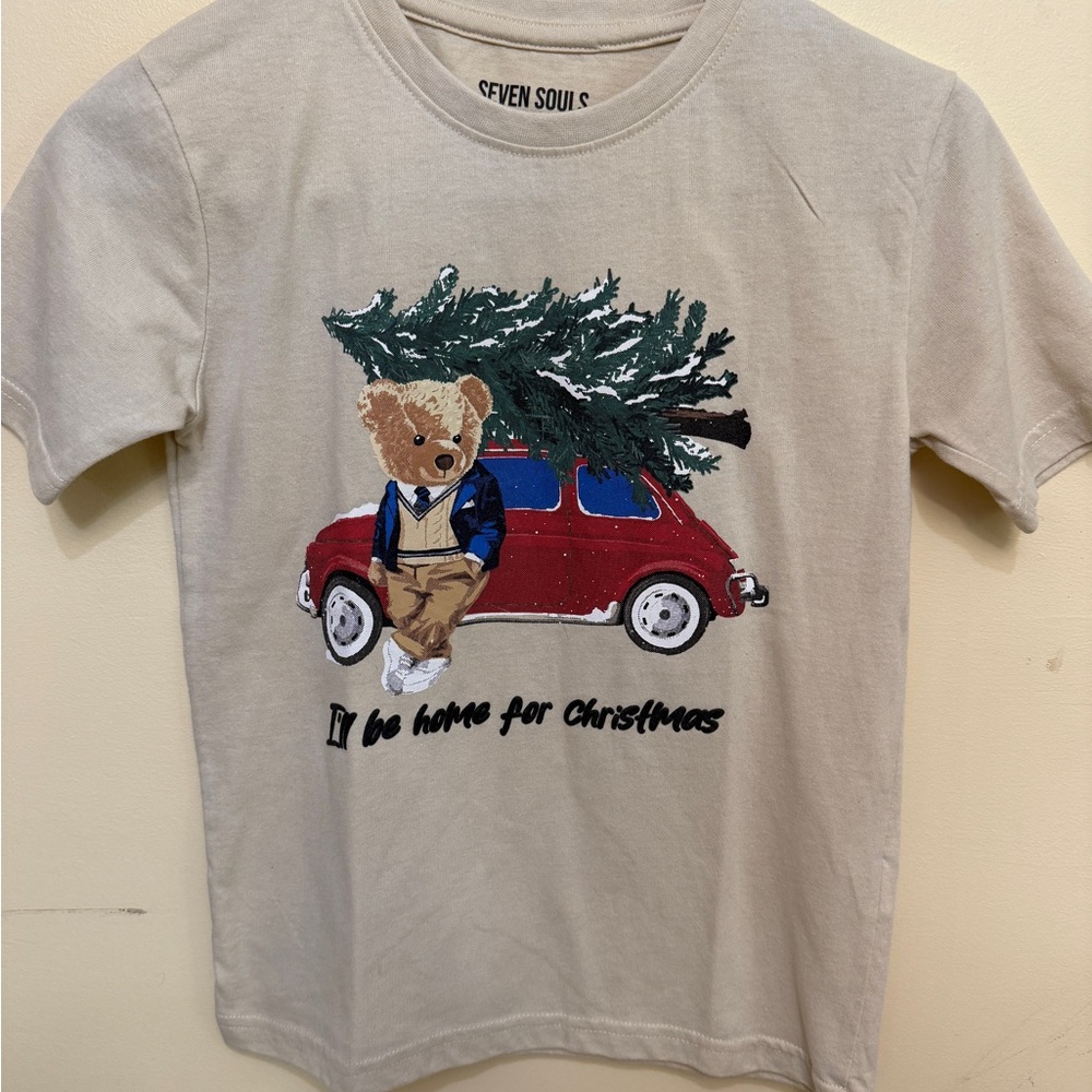 Vintage kids Beige Christmas Bear T-Shirt